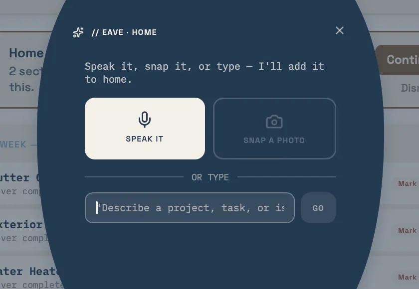 Eave capture — turning a photo or voice note into a scoped project