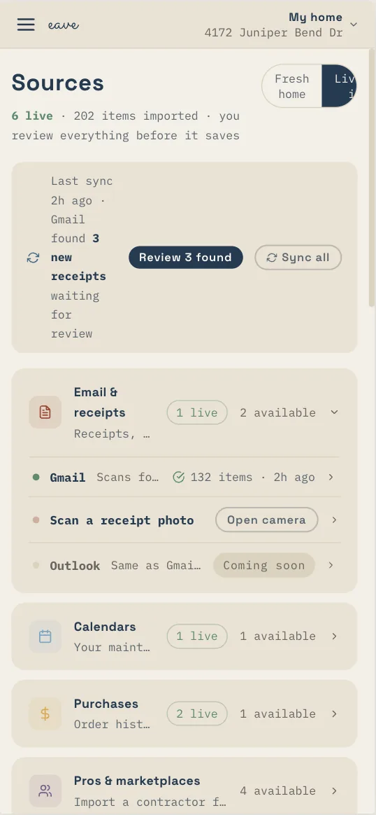 Eave — connected sources